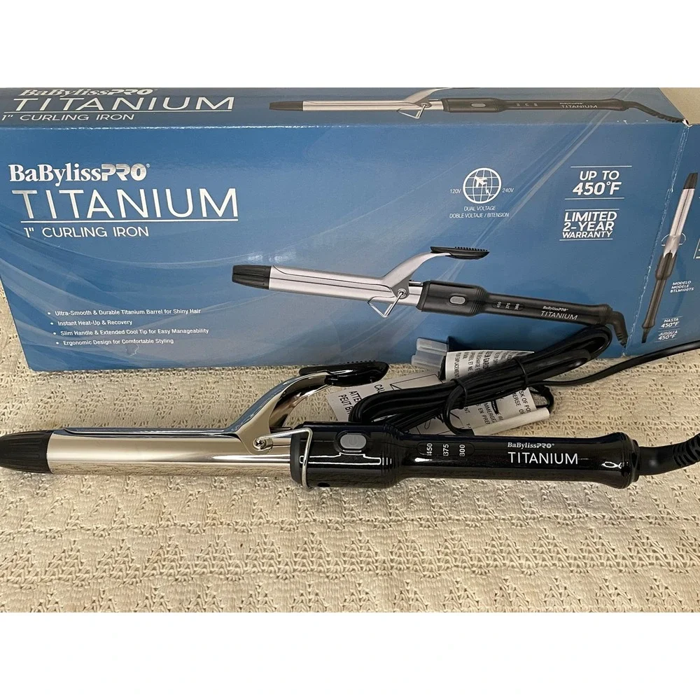 BaBylissPRO Nano Titanium 1 Inch Curling Iron BTLM100TS Dual Voltage 450F New